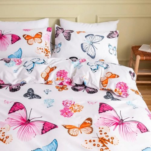 Queen/Double Size 6 Pieces, Butterfly design Porcelain white color , Bedding Set - BusDeals
