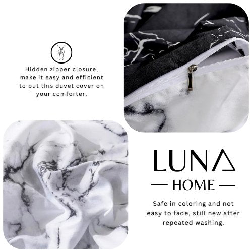 Queen/Double Size 6 Pieces, Charcoal Color Marble Design, Duvet Cover Set without Filler - BusDeals