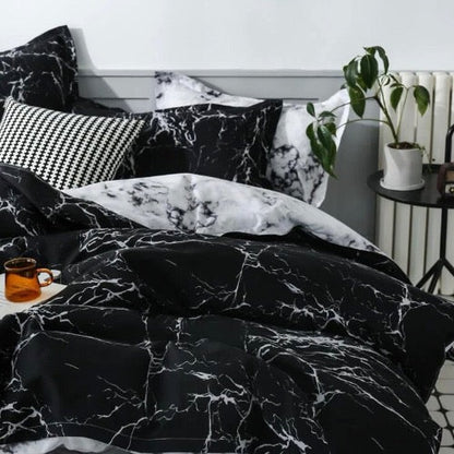 Queen/Double Size 6 Pieces, Charcoal Color Marble Design, Duvet Cover Set without Filler - BusDeals