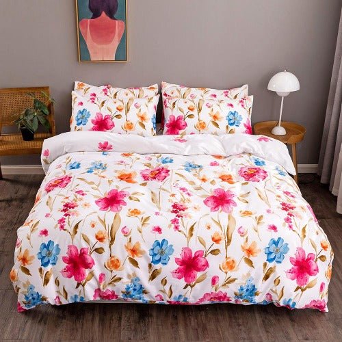 Queen/Double Size 6 pieces magenta flowers design, Fuchsia color, bedding Set. - BusDeals
