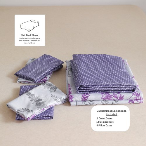 Queen/Double Size 6 Pieces, Purple Wisteria Design, Reversible Duvet Cover Set. - BusDeals