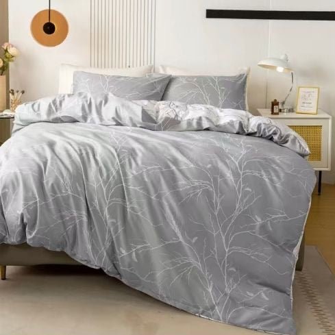 Queen/Double size 6 pieces, Reversible Design Grey and White Sakura Duvet cover without filler. - BusDeals