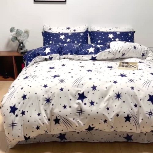Queen/Double size 6 Pieces Reversible Navy Blue Sky Stars Fall Design, Duvet cover without filler. - BusDeals