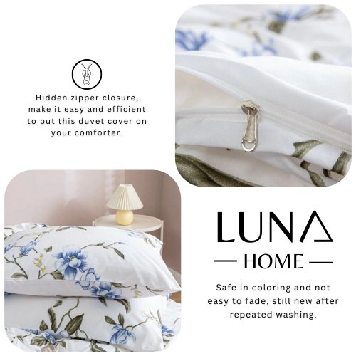 Queen/Double size 6 pieces, Spring Flower Design Cobalt Color, duvet cover set. - BusDeals