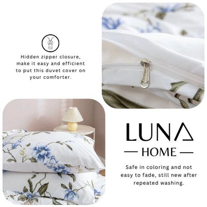 Queen/Double size 6 pieces, Spring Flower Design Cobalt Color, duvet cover set. - BusDeals