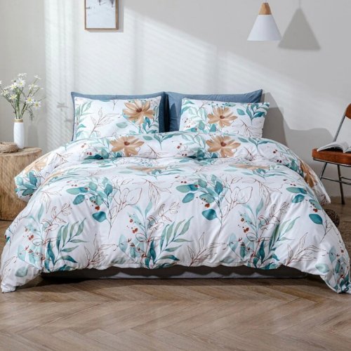 Queen/Double size 6 pieces Without filler, Leaves design pearl white color, Bedding Set - BusDeals