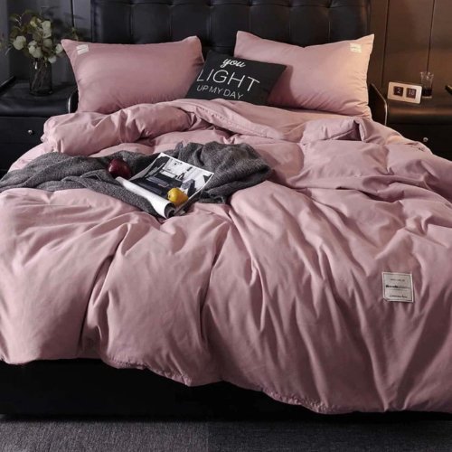 Queen/Double Size 6 Pieces without Filler, Plain Rose Pink Color , Bedding Set - BusDeals