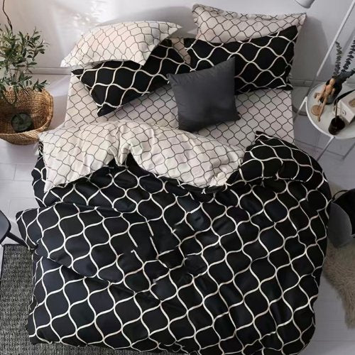 Queen/Double size bedding set of 6 pieces, Black Geometric design. - BusDeals