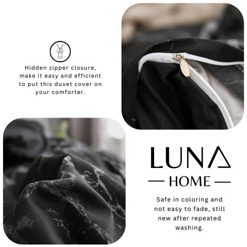 Queen/Double size bedding set of 6 pieces, Black marble design. - BusDeals