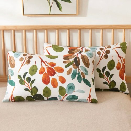 Queen/Double size Bedding Set without filler 6 pieces , Green Color Leaves Design - BusDeals