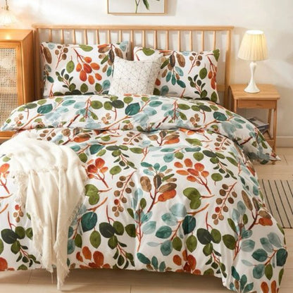 Queen/Double size Bedding Set without filler 6 pieces , Green Color Leaves Design - BusDeals