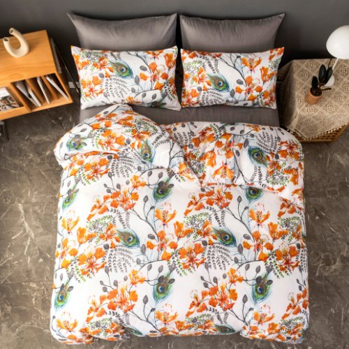 Queen/Double size without filler 6 pieces, Flower and leaves design, Bedding Set - BusDeals