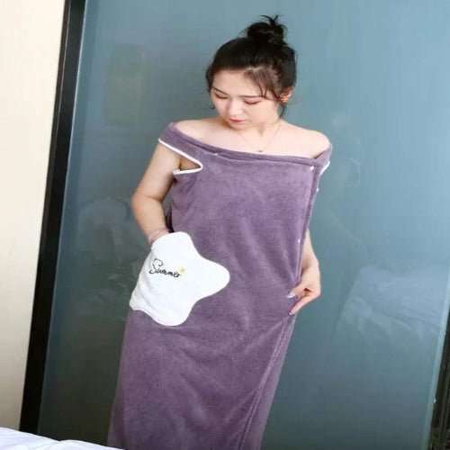 Quick dry wearable super absorbent bathrobe, Purple color - BusDeals