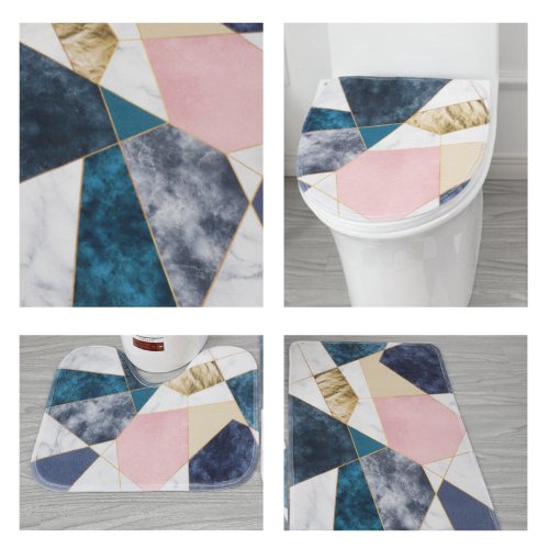 Set Of 3 Pcs, Bath Mat Set for Bathroom, Pink Marble Design. - BusDeals