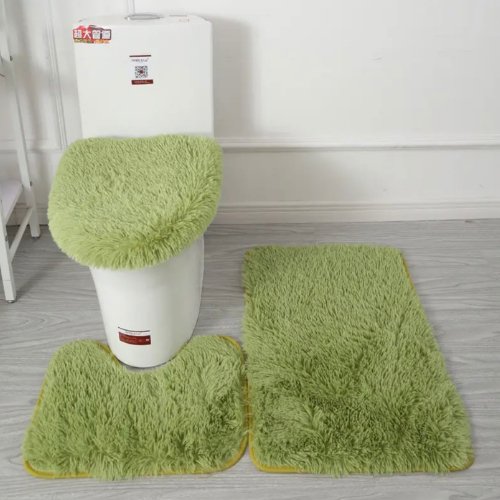 Set of 3pcs Plush Bathroom Bath Mat Anti Slip, Grass Green Color. - BusDeals
