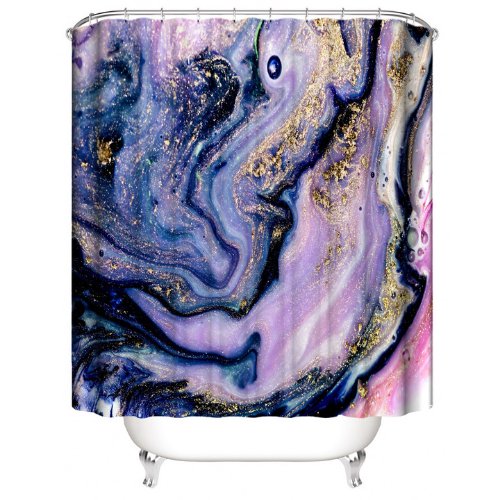 Shower curtain with 12 hooks, Purple marble design - BusDeals