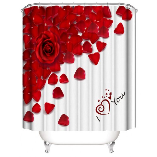 Shower curtain with 12 hooks, Red rose petals design - BusDeals