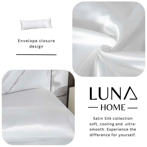 Silky Satin, 1-Piece Pillow Cover Case, Plain White Color. - BusDeals