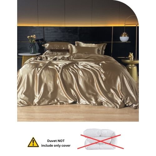 Silky Satin, King Size 6-Piece Bedding Set, Plain Gold Brown Color. - BusDeals