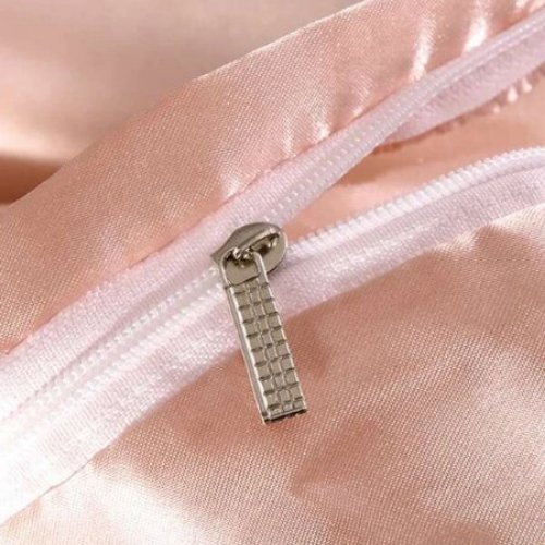Silky Satin, King Size 6-Piece Duvet Cover Set, Plain Pink Color. - BusDeals