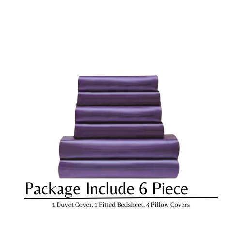 Silky Satin, King Size 6-Piece Duvet Cover Set, Plain Purple Color. - BusDeals