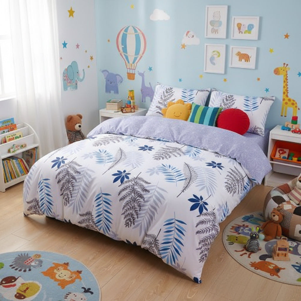 Single Set of 4 Pieces, Reversible Duvet Cover Set, with a Lovely Leaf Design. - BusDeals