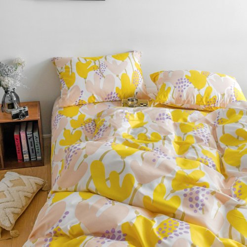 Single size 4 pieces, Bedding set without Filler Art design Orange and Basque Flowers. - BusDeals