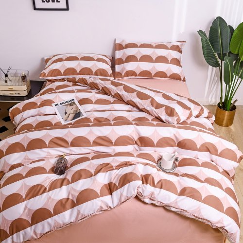Single size 4 pieces Bedding Set without filler, Circle Design Brown Color - BusDeals