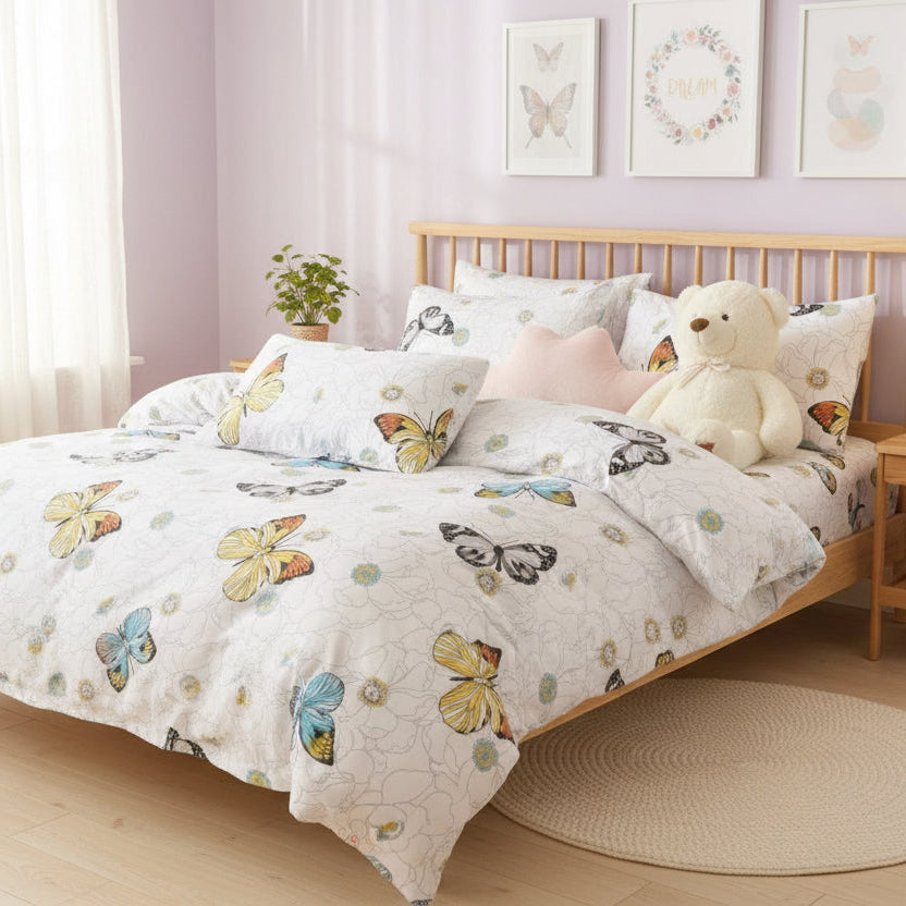 Single size 4 pieces Bedding Set without filler, Floral with Monarch Butterfly Design - BusDeals