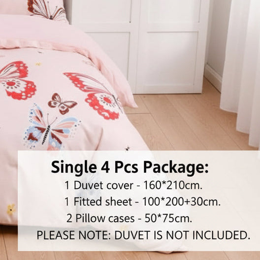 Single size 4 pieces Bedding Set without filler, Pink Color Butterfly Design - BusDeals