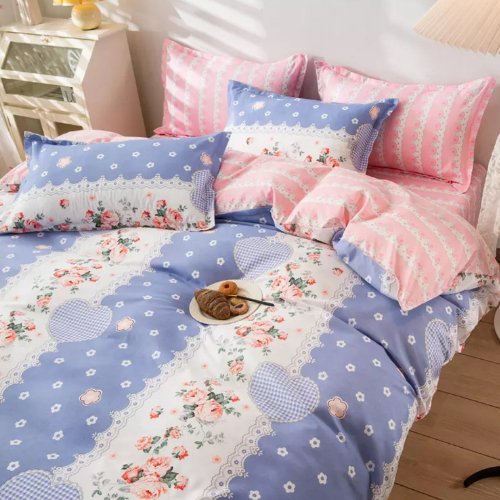 Single size 4 pieces Bedding Set without filler, Pink Rose Design - BusDeals