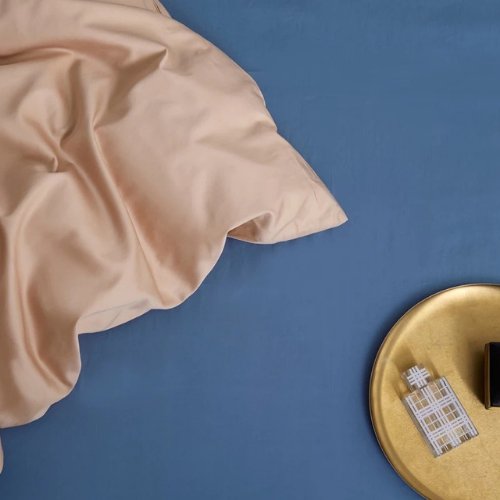 Single size 4 pieces Bedding Set without filler, Plain Beige with Blue Color Bedsheet - BusDeals