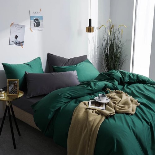 Single size 4 pieces Bedding Set without filler, Plain Emerald Green Color - BusDeals