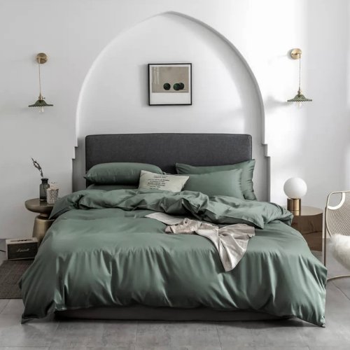 Single size 4 pieces Bedding Set without filler, Plain Pine Green Color - BusDeals