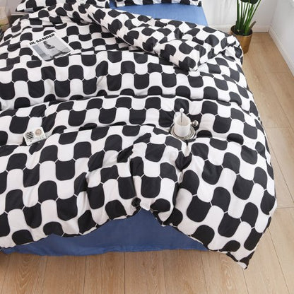 Single size 4 pieces Bedding Set without filler, Wave Design ,Black and White Color - BusDeals