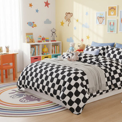 Single size 4 pieces Bedding Set without filler, Wave Design ,Black and White Color - BusDeals