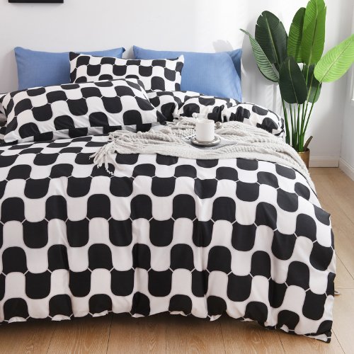 Single size 4 pieces Bedding Set without filler, Wave Design ,Black and White Color - BusDeals
