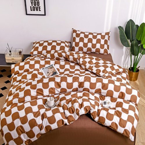 Single size 4 pieces Bedding Set without filler, Wave Design Brown Color - BusDeals