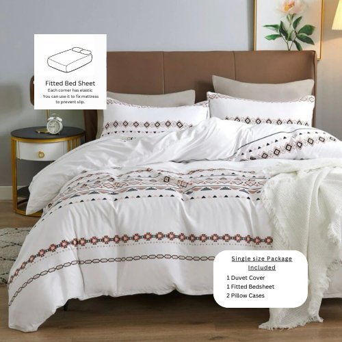 Single size 4 pieces Bedding Set Without Filler, White Color Simple Elegant Design. - BusDeals
