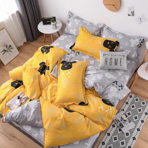 Single size 4 pieces Bedding Set without filler, Yellow Color Kaws Design - BusDeals