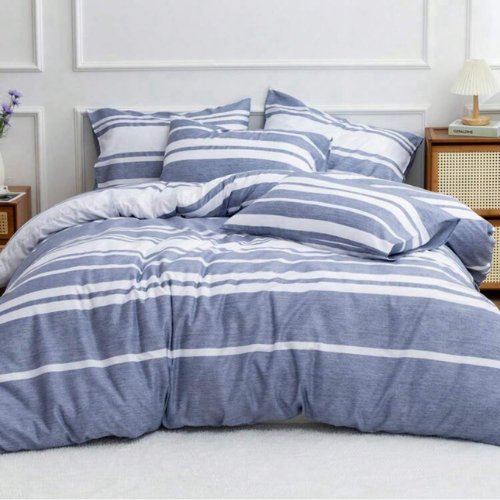 Single Size 4 pieces, Blue Stripe Design Duvet cover set. - BusDeals