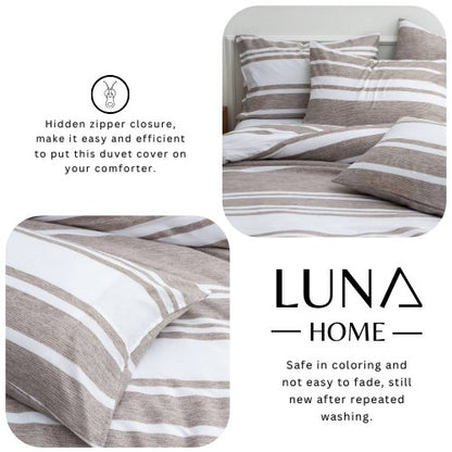 Single Size 4 pieces, Light Brown Stripe Design Bedding set. - BusDeals