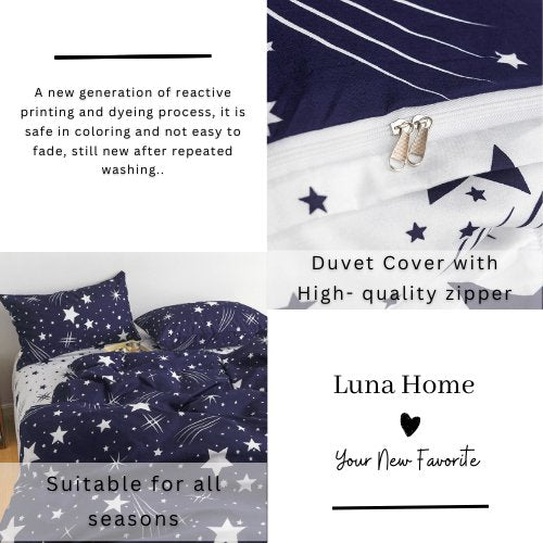 Single size 4 Pieces Reversible Navy Blue Sky Stars Fall Design, Duvet cover without filler. - BusDeals