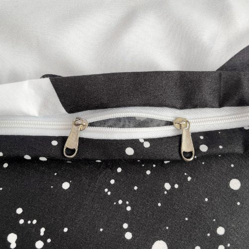 Single Size 4 Pieces Set, Reversible Duvet Cover Set, Black Stars Design with Black Bedsheet Color. - BusDeals