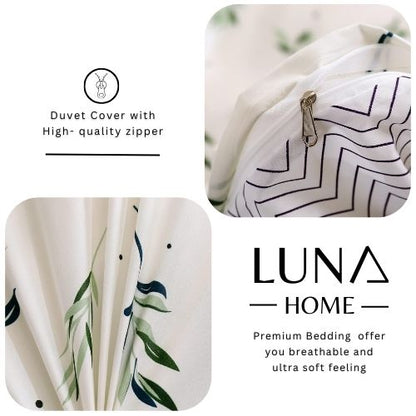 Single Size 4 Pieces Without filler, Reversible Duvet cover Set With Small Green Leaves design - BusDeals