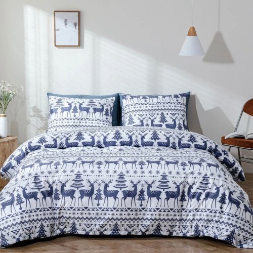 Single Size Bedding Set 4 Pieces Without Filler, Deer Design Blue Color - BusDeals