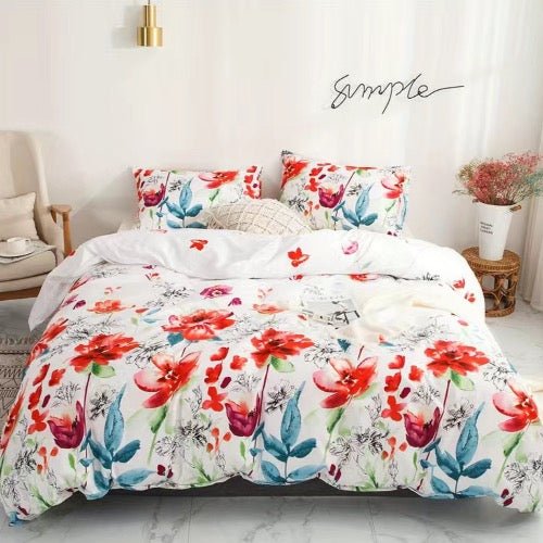 Single Size Bedding Set 4 Pieces Without Filler, Floral design, Bedding Set - BusDeals