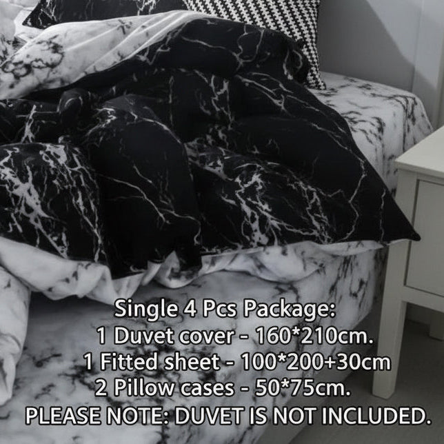 Single Size Bedding Set 4 Pieces Without Filler, marble design. - BusDeals