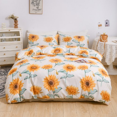 Single Size Bedding Set 4 Pieces Without Filler, Sunflower Design - BusDeals