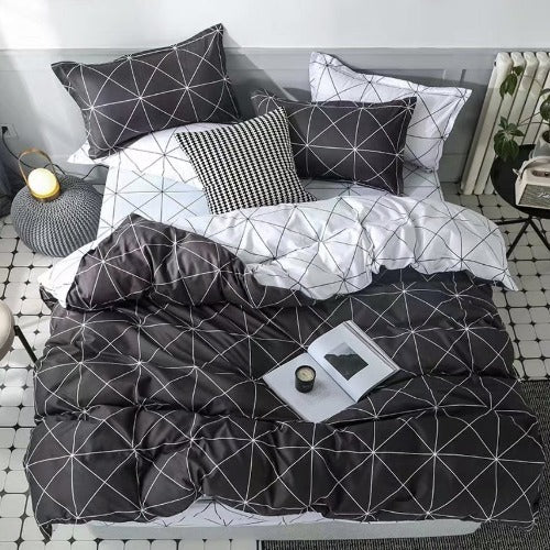 Single size bedding set of 4 pieces, geometric design. - BusDeals